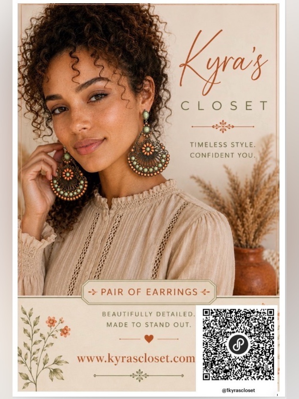 Boho Statement Chandelier Earrings | Sage Green & Orange